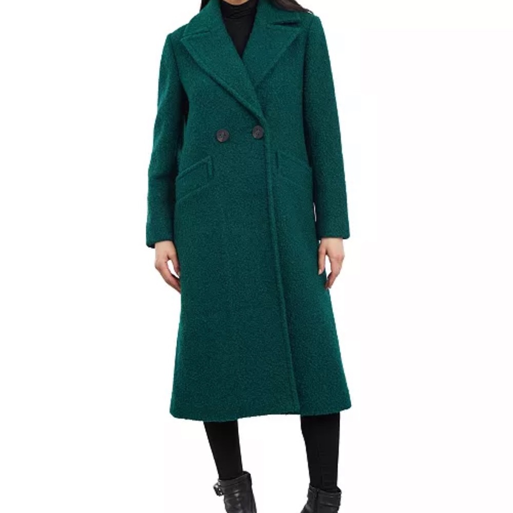 BCBGeneration Women's Long Double-Breasted Teal Wool-Blend Coat